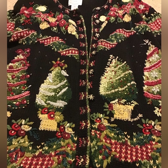 STITCHES IN TIME SZ L VINTAGE HAND KNITTED CHRISTMAS HOLIDAY SWEATER ORIG OWNER - Picture 2 of 4